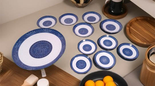 blue and white plate