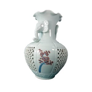 celadon jar with two-eared elephant design, including the box