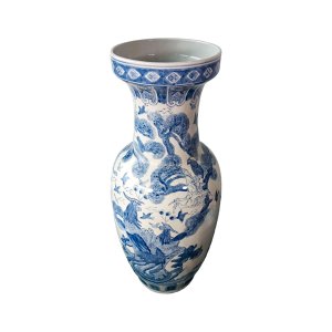 Vintage Hand Painted Blue and White Vase