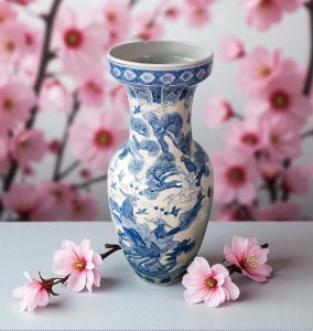 Vintage Hand Painted Blue and White Vase