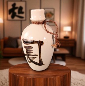 Japanese ceramic sake bottle Vtg flower vase
