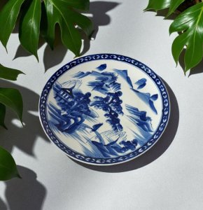 Japanese Arita Ko-Imari Blue and White Ceramic Pocelan charger plate