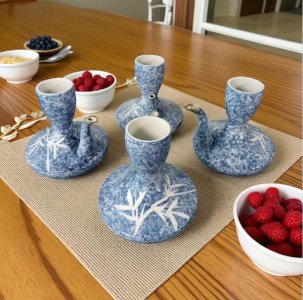 Vintage Japanese Pitcher Vase Blue and White