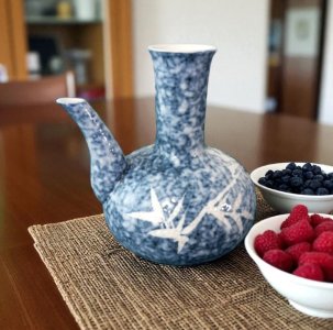Vintage Japanese Pitcher Vase Blue and White