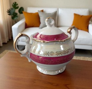 Red and White Antique Miniature China Tea Service Set