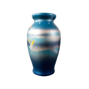 Tajimi Porcelain Japanese Vase Asian Mountains Crane Birds Blue Landscape Antiqu