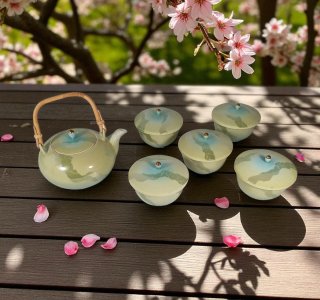 Japanese tea Set Arita Ware Teapot And 5 Teacups With Lid, 5-Person Set Vintage