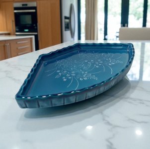 Arita Peacock Blue Porcelain Hors D’oeuvres Party Plate & Cup Set