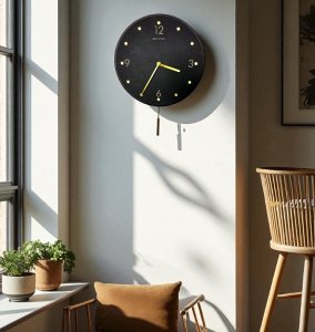 Black Slate Wall Clock Light Brass Scale and Metal Frame Paired with Creative Minimalist Clock