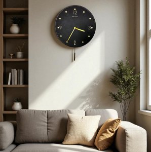 Black Slate Wall Clock Light Brass Scale and Metal Frame Paired with Creative Minimalist Clock