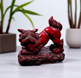 Vintage Red Resin Protective Chinese Foo Dog Statue