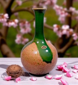 Ceramic Vase in  yellow & Green
