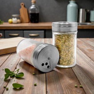 Stainless Steel Lid Kitchen Mini Glass Spice Jars Condiment Containers Seasoning Bottle Salt Dispenser